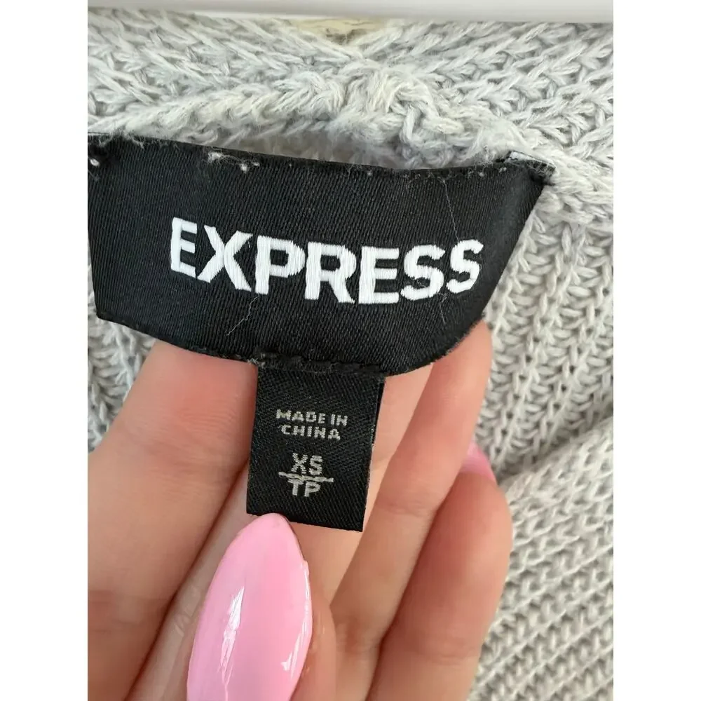 Express Gray Cold Shoulder Knit Sweater V Neck Lightweight Pullover XS - Picture 3 of 4